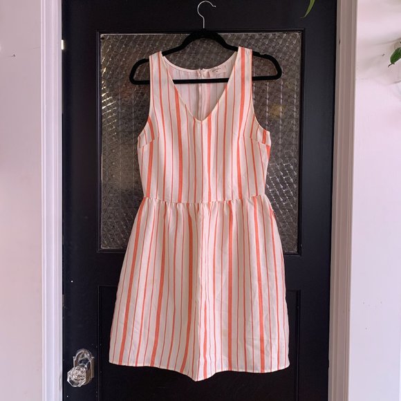 Anthropologie Dresses & Skirts - Anthropologie Everly Coral Red White Striped V Neck Sleeveless Fit & Flare Dress
